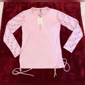NWT Betsey Johnson Light Pink Floral Rash Guard size L